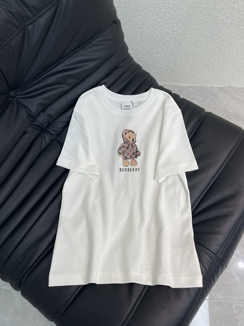 Burberry Checkered Bear Print Cotton Short Sleeve T-Shirt