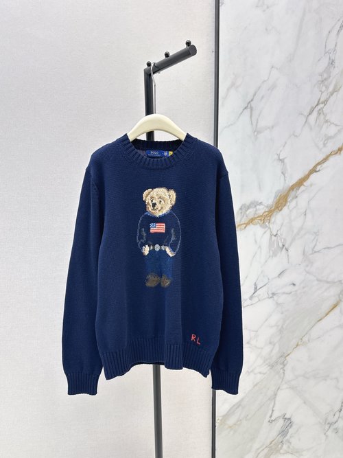 Loro Piana Classic H-Shaped Cotton Sweater with Hand-Hooked Teddy Bear and Embroidery