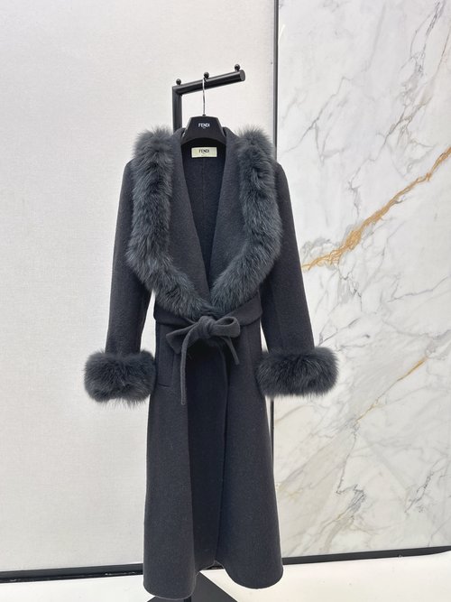 Fendi Fox Fur-Trimmed Woolen Coat, Luxurious and Stylish