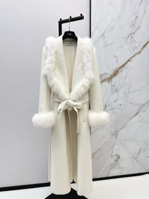 Fendi Fox Fur-Trimmed Woolen Coat, Luxurious and Stylish