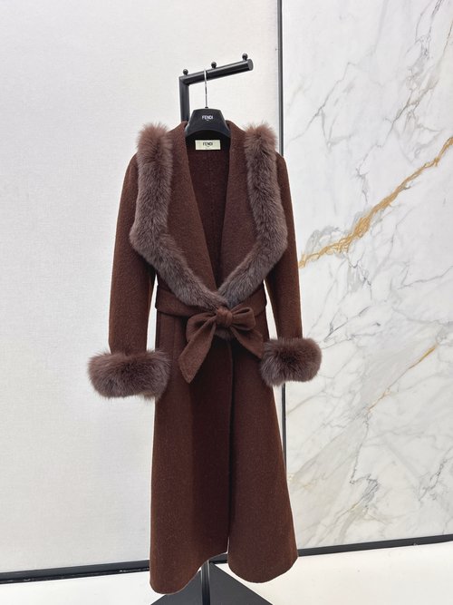 Fendi Fox Fur-Trimmed Woolen Coat, Luxurious and Stylish