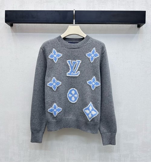 Louis Vuitton Crew Neck Knit Pullover with Contrast Clover Design