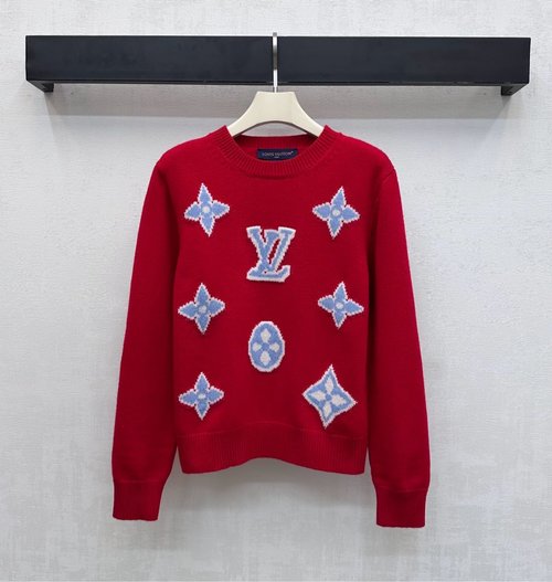 Louis Vuitton Classic Crew Neck Intarsia Knit Sweater with Back Logo