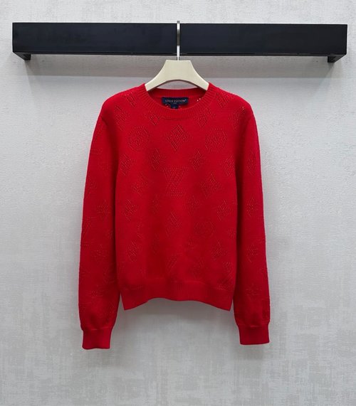Louis Vuitton Imported Wool Knit Round-Neck Pullover with Hollow-Clover Emblem
