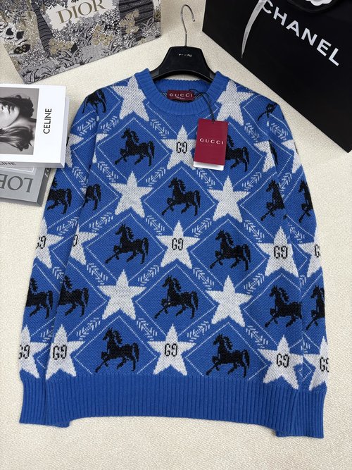 Gucci Knit Round-Neck Pullover with Double-G Logo Jacquard