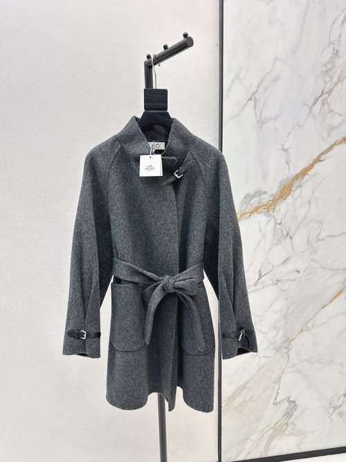 Hermes High-sense Collared Elegant and Versatile Mid-length Coat