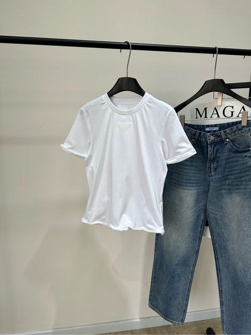 Prada Classic White Cotton Short Sleeve T-Shirt with Logo