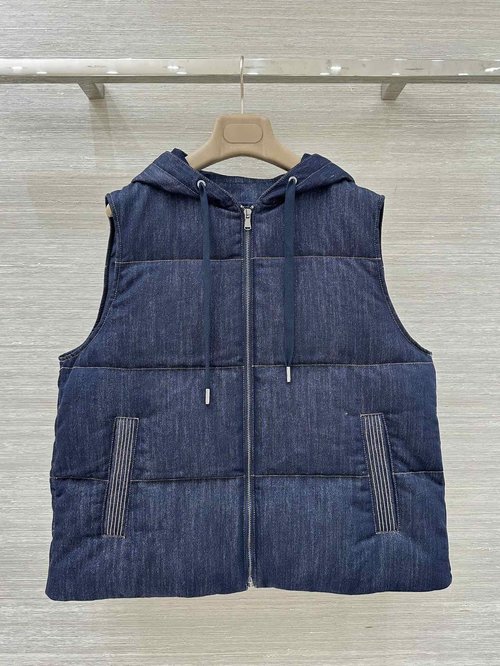 Brunello Cucinelli Classic Hooded Denim Down Vest for Sophisticated Style
