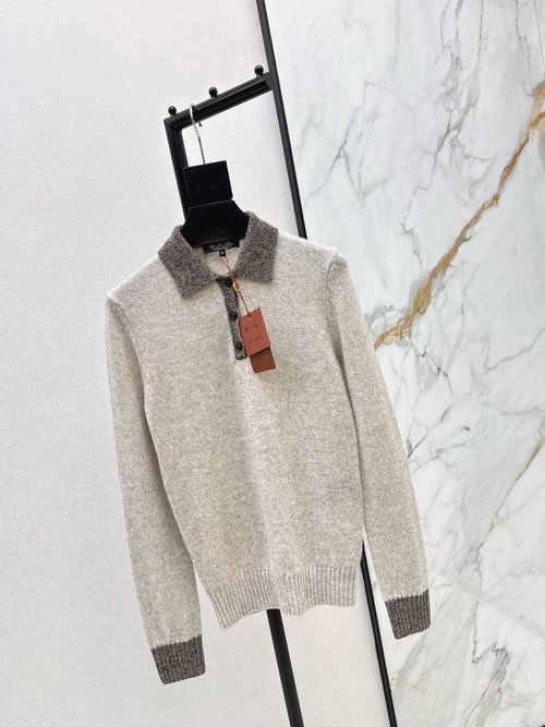 Loro Piana Color-Block Collared Knitted Sweater with Exquisite Buttons, Soft and Elegant