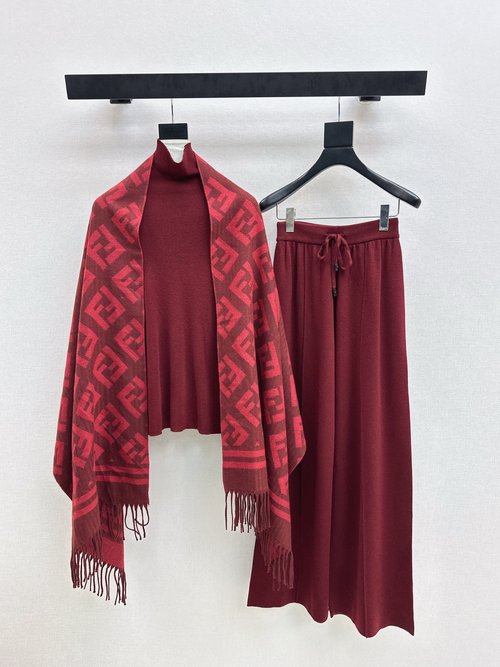 Fendi FD Series Knit Set with Logo Scarf, Elegant and Easy to Match