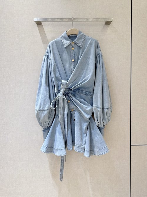 Zimmermann Denim Shirt with Lantern Sleeves and Waist - Tightening