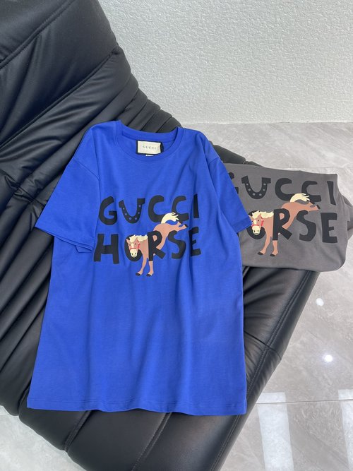 Gucci Running Horse Letter Print Cotton T-Shirt