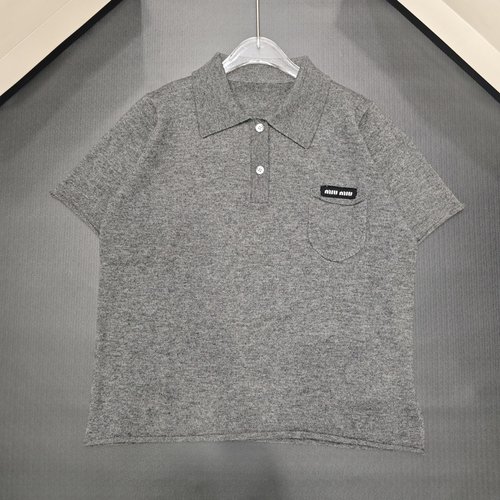 Miu Miu Wool Pocket Polo Short-Sleeve Shirt