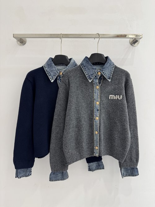 Miu Miu Autumn-Winter Top with Denim Elements and Sequined Logo
