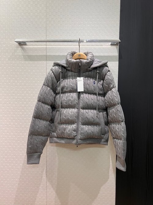 Yves Saint Laurent Wool Knit Down Jacket with Detachable Hood and Pony Emblem