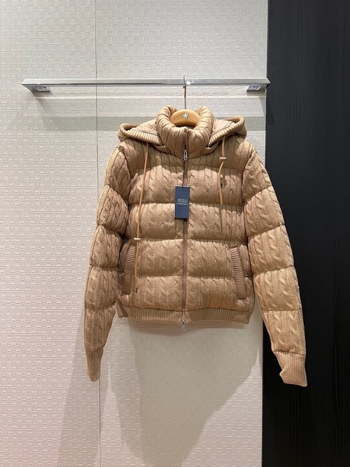 Yves Saint Laurent Wool Knit Down Jacket with Detachable Hood and Pony Emblem