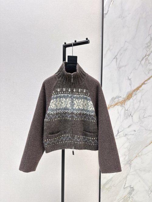 Loro Piana Fair Isle Collection Double-Faced Wool Alpaca Collared Coat, Elegant and Adaptable