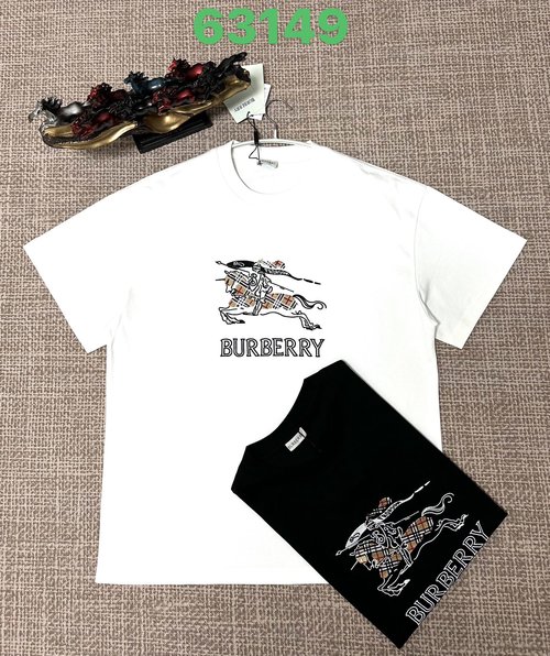 Burberry Black and White Double-Yarn Plain Weave Cotton Embroidered T-Shirt