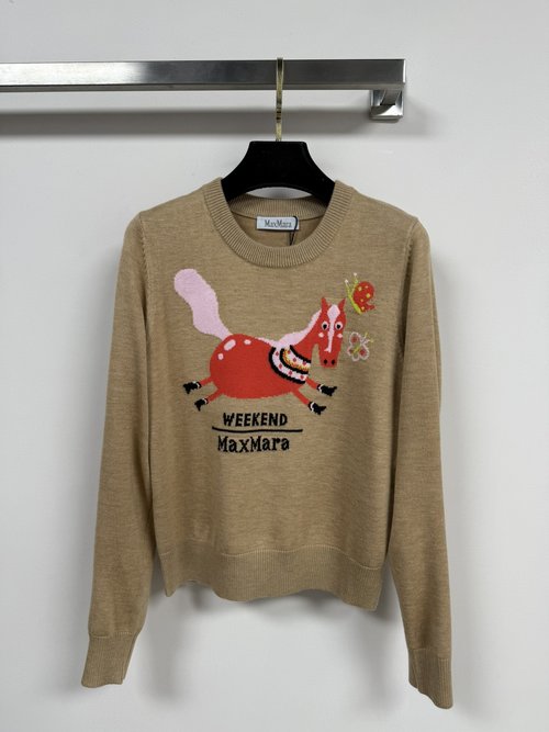 Loro Piana Warm Sweater with Horse Embroidery, Ribbed Cuffs and Hem