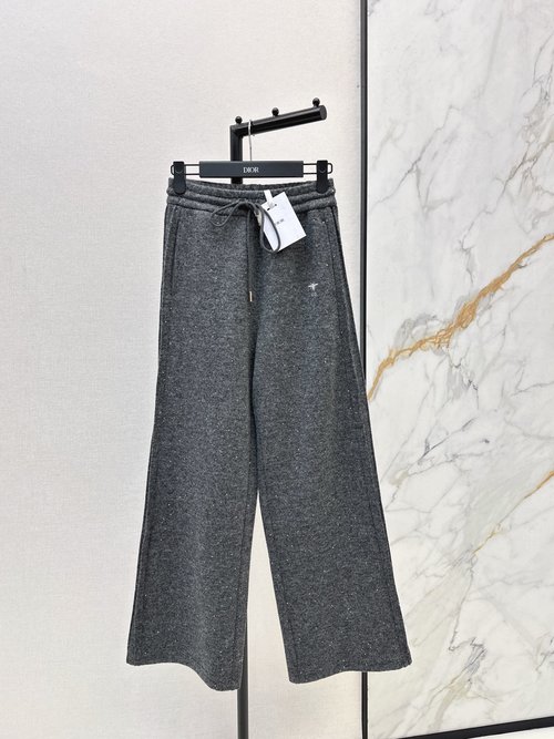 Dior Bee Embroidery High-Quality Fabric Straight-Leg Trousers