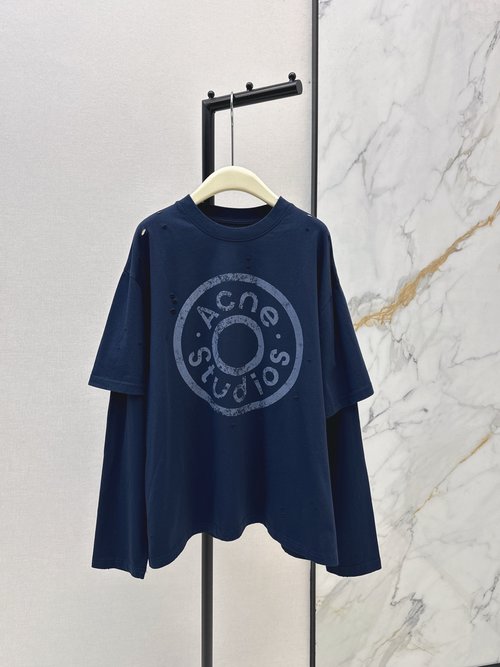 Acne Studios Cotton Distressed Print Logo Fake Two - Piece Long - Sleeve T - shirt