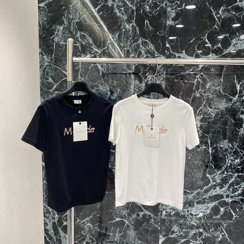 Moncler Embroidered Bead Letter T-Shirt with Rose Gold Logo, Versatile Design