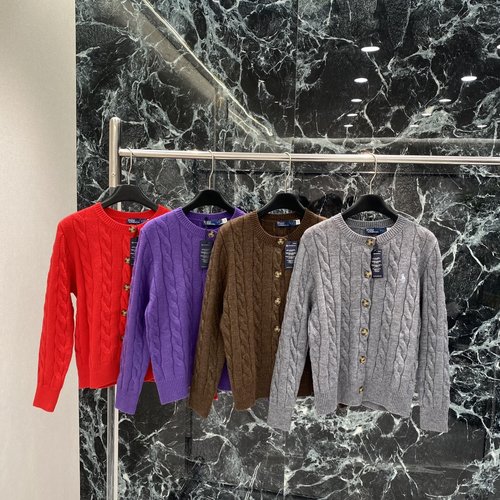 Polo Ralph Lauren Twisted Rope Cardigan with Embroidered Horse and Classic Round Neck