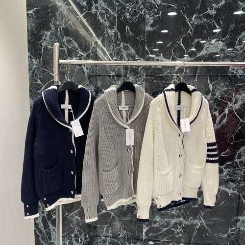 Thom Browne Color-blocked Hollow Knit Cardigan with Classic Stripes, Timeless and Chic