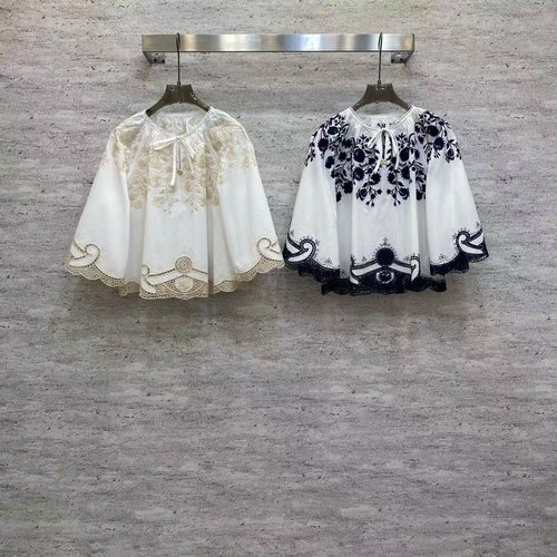 Valentino Linen Ruffled Hem Embroidered Blouse in French Style