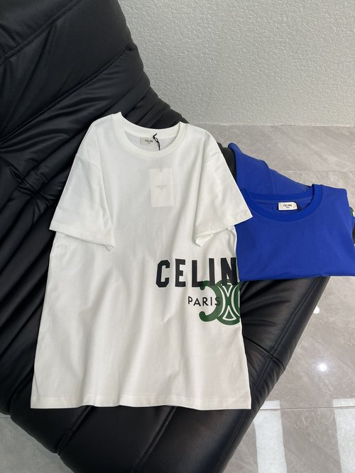 Celine Practical Cotton Short-Sleeve T-Shirt with Aligned Letter Print