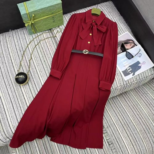 Gucci Spring Ruffled Collar Bubble Sleeve Dress