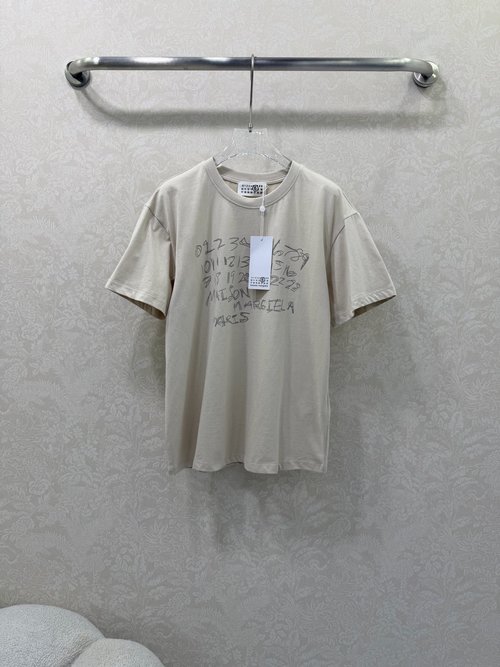 Maison Margiela Cotton Short Sleeve T-Shirt with Digital Letter Logo and Tie-Dye