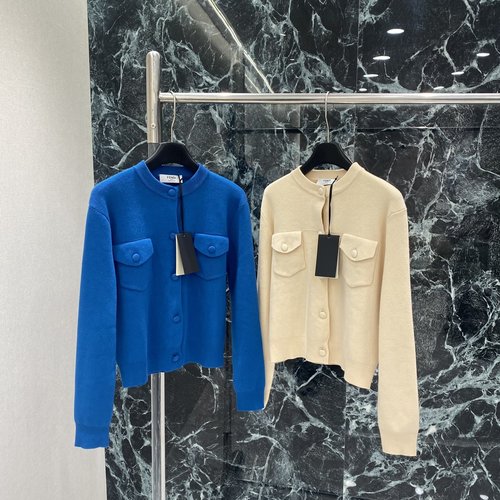 Fendi Round Neck Knitted Cardigan with Symmetric Pockets and Back Logo