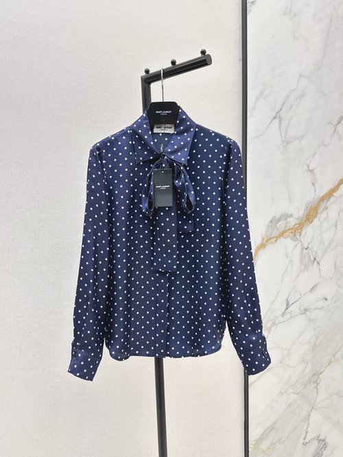 Loro Piana Vintage Polka Dot Silk Blouse with Floating Ribbon Accent