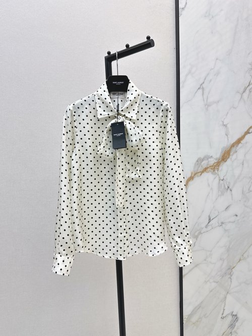 Loro Piana Vintage Polka Dot Silk Blouse with Floating Ribbon Accent