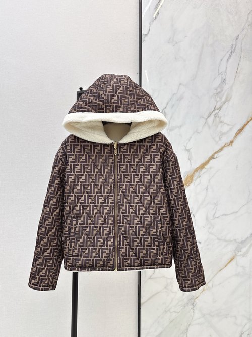 Fendi Reversible Teddy Bear Hooded Jacket with Drawstring Design