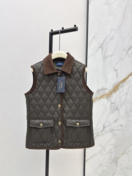 Polo Ralph Lauren Vintage Pony Pattern Embroidered Cotton Vest with Waffle Stitch and Corduroy Trim