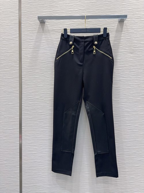 Louis Vuitton Two-Tone Leather Pants with High Elasticity