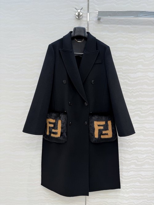 Fendi High - end Mink Fur - Pocketed Cashmere Coat with a Large Lapel