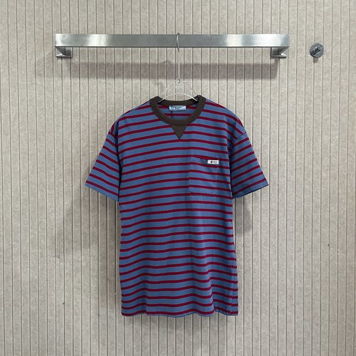 Prada Cotton Striped T-Shirt with Logo Embellishment