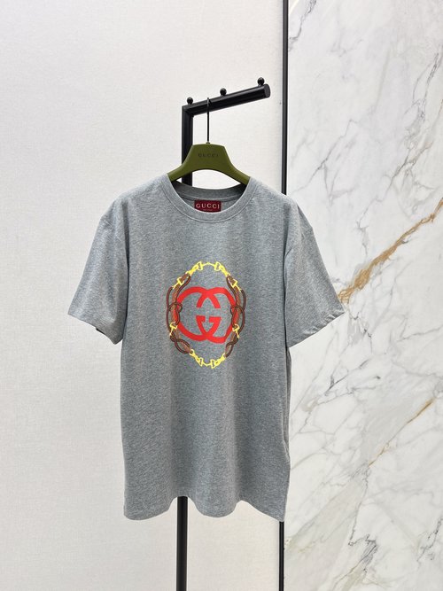Gucci Classic Grey and White Double G Print Short-Sleeve T-Shirt