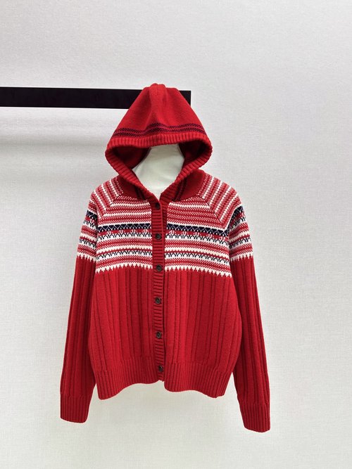 Loro Piana Fair Isle Knit Hooded Cardigan with Multicolor Yarn Jacquard