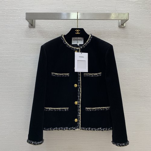 Chanel High-quality Corduroy Short Velvet Coat with Metal Chain Trim