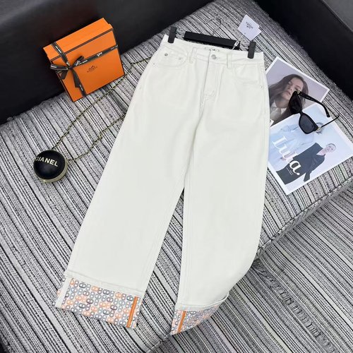 Hermes Pig Nose Print Flap Pocket Straight-Leg Jeans