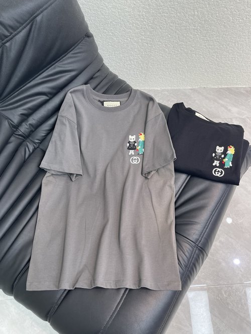 Gucci Cotton Short Sleeve T-Shirt with Embroidered Cartoon and Logo for Quality Design