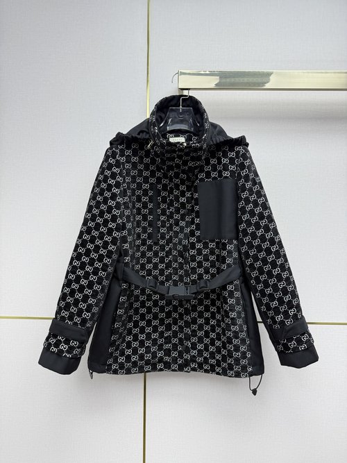 Gucci High - Quality Hidden Hood Windbreaker Cotton Coat