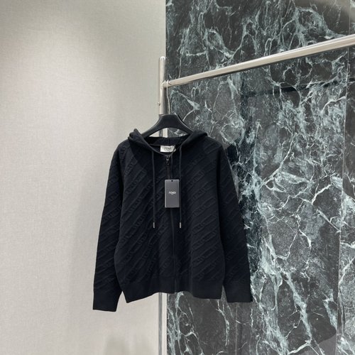 Fendi Chain Jacquard Hoodie with Convenient Zipper Design