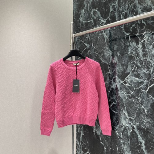 Fendi Geometric Patterned Knit Sweater with Ribbed Cuffs and Hemline