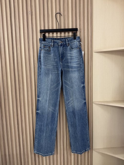 Celine Tricolor Belted Straight Leg Jeans, Slimming