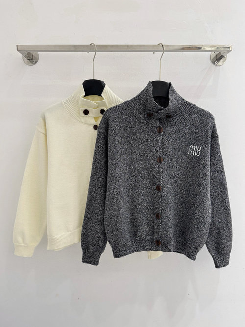 Miu Miu Autumn-Winter Top with Half-High Collar and Embroidered Letters